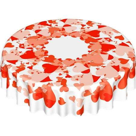 

Valentines Day Round Tablecloth 60 Inch Washable Polyester Red Hearts Decorative Table Cloth for Holiday Party Kitchen Dining Room Picnic Decorations Indoor Outdoor