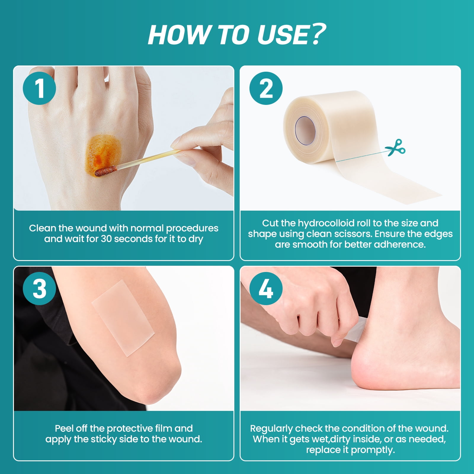 Promifun Hydrocolloid Bandages Roll for Blister Burn Care,Self-Adhesive Heel Cushion Patch Bandage Pads,2.56in x 16.4ft Cut to Fit,1 Count