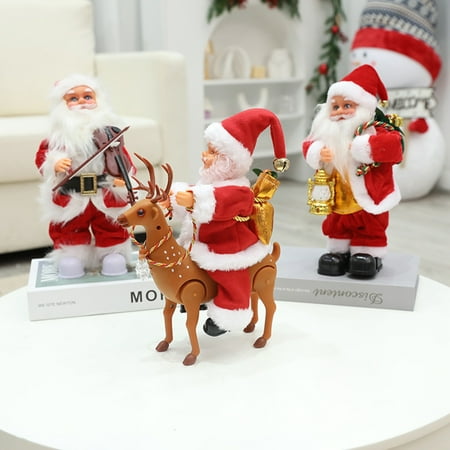 

Hadanceo Red Hat White Whisker Plush Clothing Battery Supply Santa Claus Ornament Saxophone Riding Pulling Deer Santa Claus Toy Party Supplies