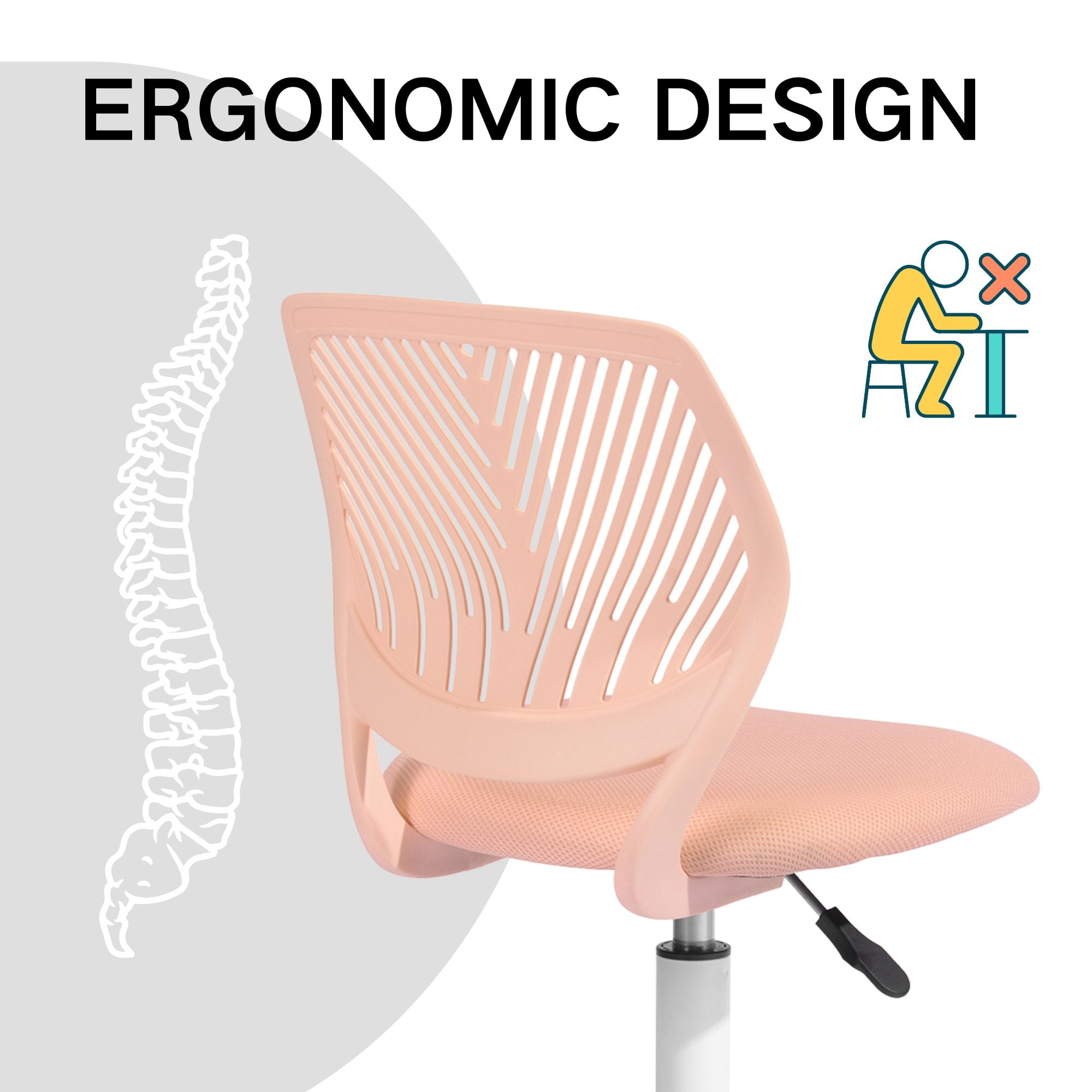 Ergonomic Home Office Desk Chair with Adjustable Height, Rolling Base, and Breathable Backrest, Rose