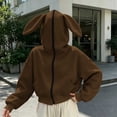 thumbnail image 4 of Tqcoqu Women's Cute Bunny Ear Zip Up Hoodie,Cropped Long Sleeve Loose Casual Sweatshirt Jacket with Kangaroo Pocket,2026 Trendy Outerwear Tops,Brown Women's S-XXL, 4 of 6