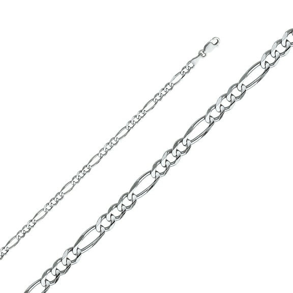 Ioka - 14K White Solid Gold 4mm Figaro 3 1 Concave Chain Necklace with Lobster Clasp