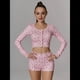 thumbnail image 5 of Conjuntos de Pijama para Mujer con Top Corto de Larga y Pantalones Cortos de Tiro Bajo con Ribete de Encaje y Estampado Floral Ditsy Rosa XL, 5 of 7
