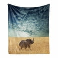 thumbnail image 1 of Safari Soft Flannel Fleece Blanket, Wild Animal Sun Beaming Through Cloudy Sky Grassland Autumn View Picture, Cozy Plush for Indoor and Outdoor Use, 70" x 90", Bluegrey and Mustard, by Ambesonne, 1 of 5