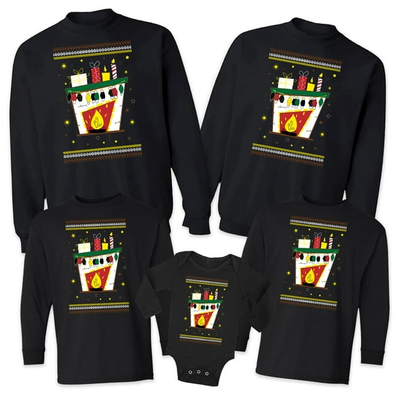 2020 Matching Family Christmas Sweaters - Xmas Fireplace Masks Christmas Sweatshirt - Mom Dad Kid Baby Christmas Outfits