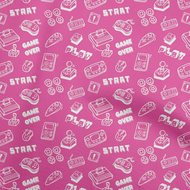 oneOone Velvet Pink Fabric Game Video Game Doodle Sewing Craft Projects Fabric Prints By Yard 58 Inch Wide