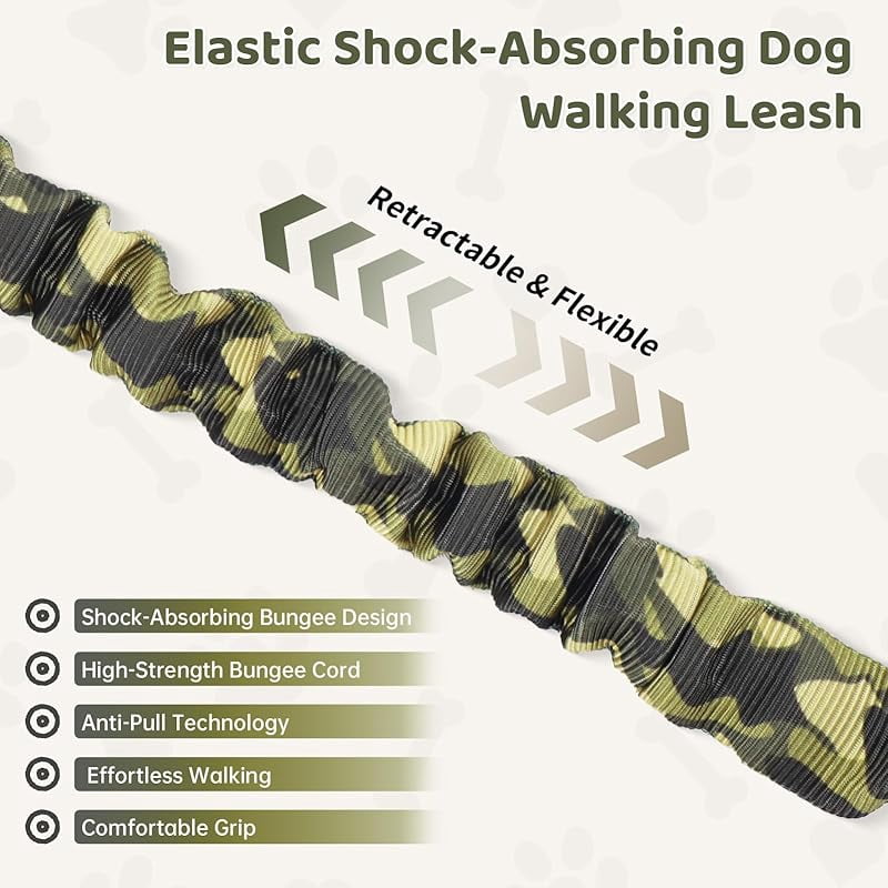 Hands Free Dog Leash with Zipper Pouch, 6-9ft Bungee Waist Leash for Medium Large Dogs Walking, Running Lead with Dual Padded Handles Car Safety Buckle for Training Jogging