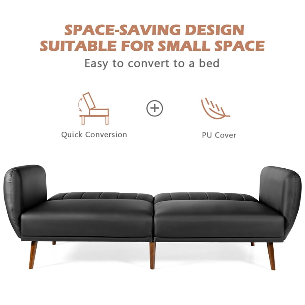 Finihen Convertible Futon Sofa Bed, Modern Convertible Sleeper Couch, 3 Seat Convertible Sofa Bed with Adjustable Backrest, for Living Room, Black Finihen Convertible Futon Sofa Bed, Modern Convertible Sleeper Couch, 3 Seat Convertible Sofa Bed with Adjustable Backrest, for Living Room, Black