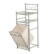 Mainstays Satin Nickel Bathroom Storage Tower with 2 Shelves and Removable Hamper