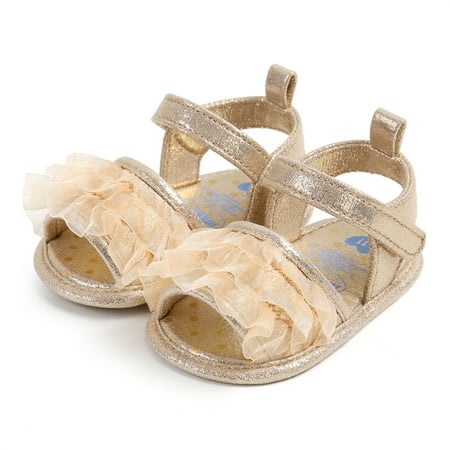

Baby Girls Open Toe Sandals Summer Layered Ruffles Princess Shoes Flats Walking Shoes for Toddler Newborn Infant