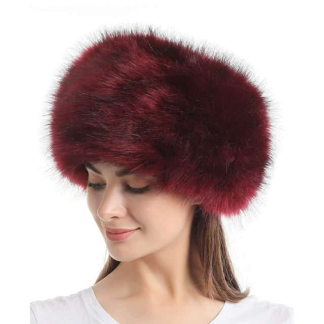 kurtrusly Plush Wide Application Snow Hat Non-shedding And Colorfast Faux Fur Cap For Daily Wear Comfortable Winered