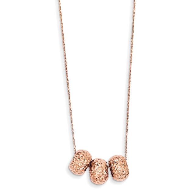 14K Rose Gold Ropa Diamond Cut Beads W/ 2in Ext Necklace 16 Inch