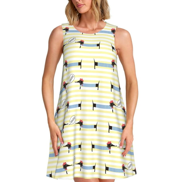 Xecao Teckel Chiot pour Robes d'Été pour Femmes Robes Décontractées de Plage Sans Manches T-Shirt Robe Évasée avec Poches