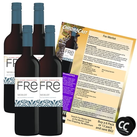 Sutter Home Fre Merlot Non-Alcoholic Red Wine Experience Bundle with Chromacast Pop Socket, Seasonal Wine Pairings & Recipes, 12/750ML, 4-Pack