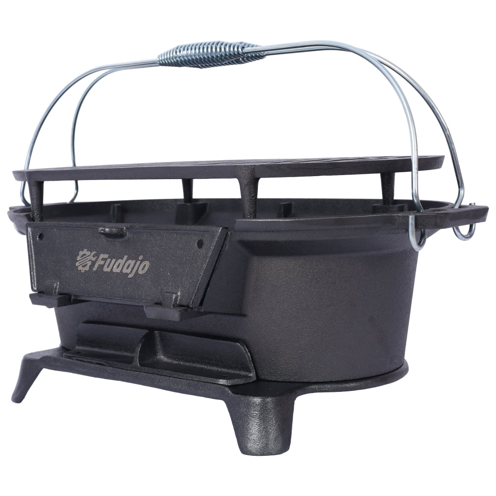 Portable Cast Iron Grill - Dual-Use Rectangle Hibachi & Tabletop Skillet, Enameled Outdoor Charcoal Grill for Camping/Tailgating