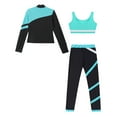 thumbnail image 4 of TiaoBug Kids Girls Color Block Gymnastics Workout Outfits Long Sleeve Sport Tops Vest and Leggings Set Blue Green 12, 4 of 7