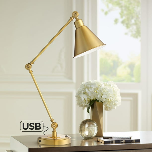 360 Lighting Modern Adjustable Desk Table Lamp With Usb Charging Port Warm Antique Brass Living Room Bedroom Bedside Nightstand Com 360 Lighting Modern Adjustable Desk, Bedside Table Lamp With Reading Arm