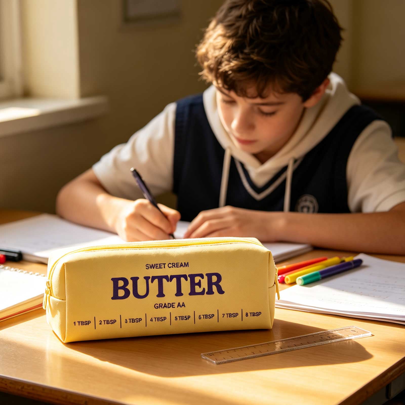 Butter-Shaped Pencil Pouch, Large Capacity Pouch For Pens, Soft Stationery Organizer for Teens