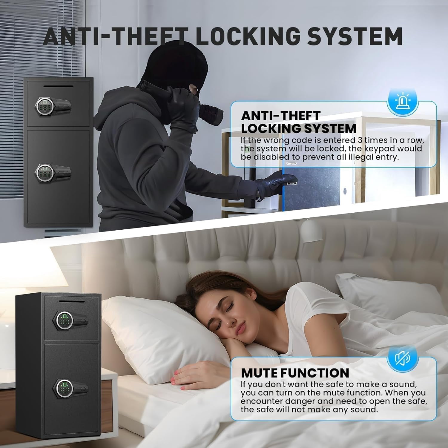 6.0 Cu Ft Biometric Fingerprint Safe Box, Large Double Door Security Cabinet with Drop Slot & Dual LED Light, Alloy Steel Home Safe with Digital Keypad for Money Valuables Documents, Black