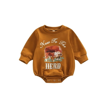 

Huakaishijie Toddler Baby Girl Boy Sweatshirt Rompers Letter Cow Print Casual Long Sleeve Jumpsuit Playsuit