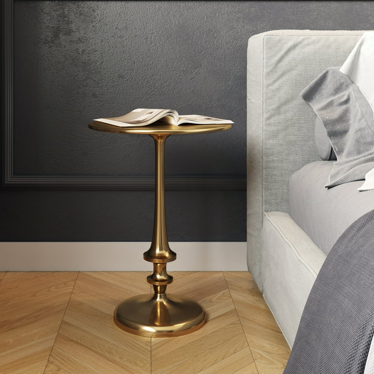 Lavish Home Iron Pedestal Round Side Table with Antiqued Brass Finish