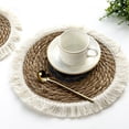 thumbnail image 4 of Flmtop 1PC Round Coasters Stain-Proof and Heat-Resistant Coasters Soft Straw Braided Bohemian Mats Dining Coasters Thickened Table Protection Placemats for Restaurants Bars Kitchens, 4 of 10
