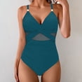 thumbnail image 2 of Staron Women's V Neck One Piece Swimsuit Solid Color Mesh Bikini, Blue L, 2 of 5