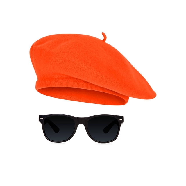 1950s Beatnik Hipster Combo Kit Beret and Sunglass, Orange
