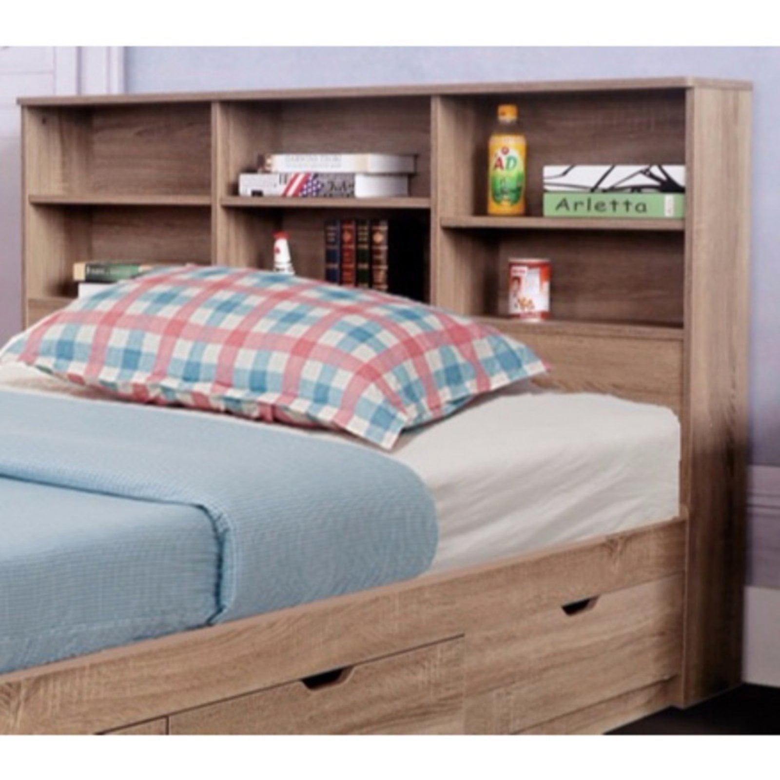 Benzara elegant grey finish full size bookcase headboard with six shelves outlet