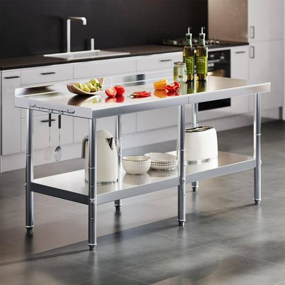 Jocisland 30x72in Stainless Steel Table, Kitchen Prep Table with Adjustable Undershelf, NSF Certified Metal Surface with Hooks for Kitchen, Restaurant