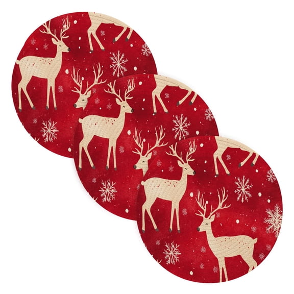 BZSMCE Mats for Pots,Pans Place Gold Reindeer and Snowflake Adorable Smiling Snowman Simple Style Pattern Pot Mats