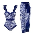 thumbnail image 2 of WREESH Womens One Piece Swimsuits Beach Cover Ups Fashion Flower Print Tight Fitting Bikini Swimsuit Chiffon Overskirt Suit Sleeveless Bathing Suits Blue, 2 of 9
