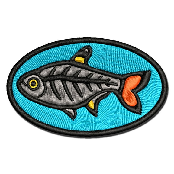 X-Ray Tetra Skeleton Fish Applique Multi-Color Embroidered Iron-On Patch - 2.5 Inch Small