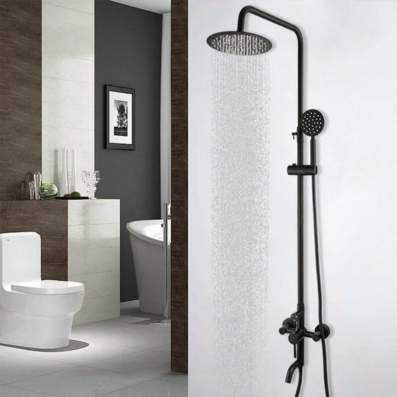 8"Black Bathroom Shower Faucet Set Rain Head Hand spray Mixer Wall Mounted Tap