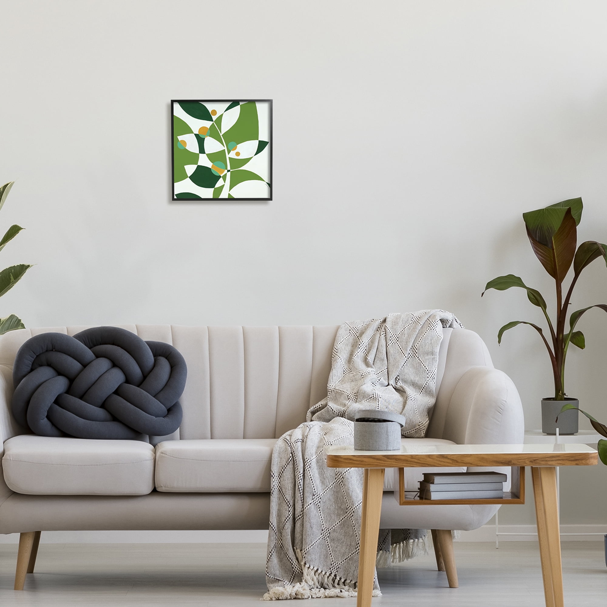Stupell Industries Modern Green Leaf Abstraction Botanical & Floral Painting Black Framed Art Print Wall Art, 12 x 12