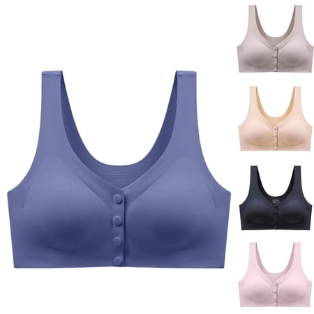 Loopsun Womens Everyday Bras Solid Crew Neck Wide Straps Front Buttons Seamless Ladies Bras