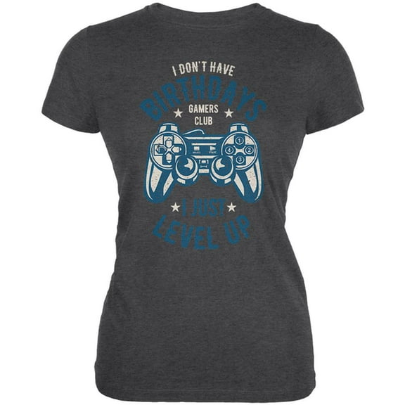 Gamer Birthday Level Up Blue Juniors Soft T Shirt Deep Heather X-LG