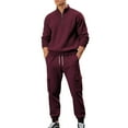 thumbnail image 2 of Zylanna Men's Tracksuit Outfit Sets, Long Sleeve 2 Piece Elastic Waist Turndown Collar Sweatshirts + Pants Sets for Men Wine, 2 of 6