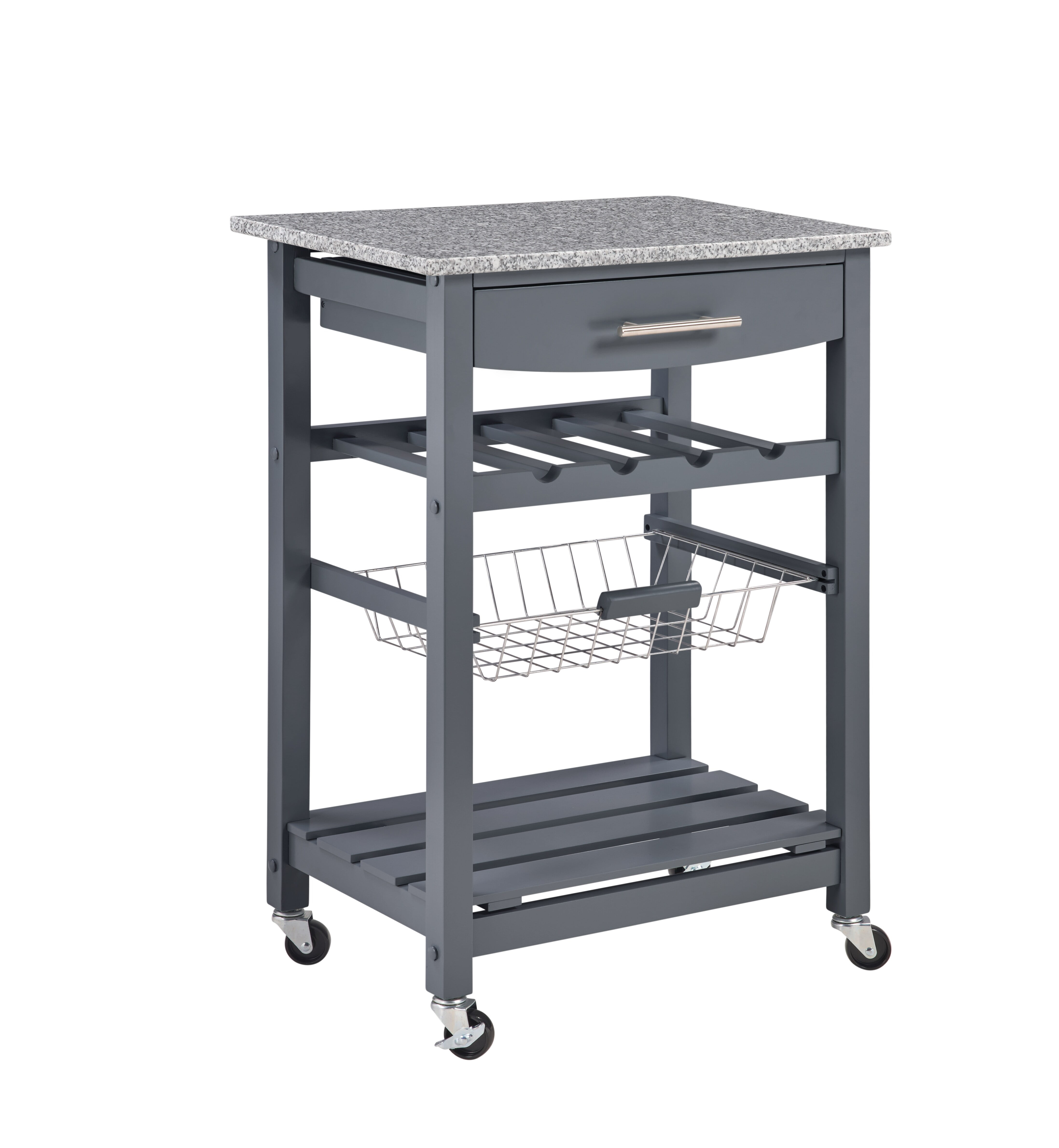 Mobile Rolling Kitchen Island with Marble Top, Drawer & Storage Basket
