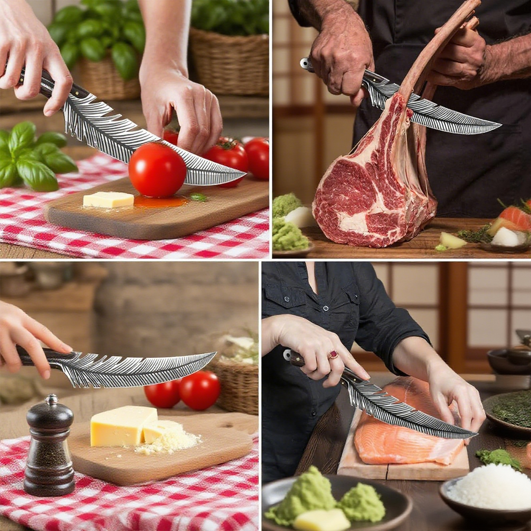 Japan Feather Knife Hand Forged Viking Knife High Carbon Steel Butcher Knife Boning knife for Meat Cutting Japanese Chef Knives Cooking Knife with Sheath for Kitchen Camping Gift for Dad or mom