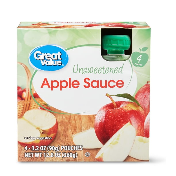 Great Value Applesauce Pouches, Unsweetened, 3.2 Oz, 4 Count Walmart