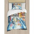 thumbnail image 3 of Venice Duvet Cover Set Queen Size, Colorful Sketch of a Landscape the Bridge of Sighs in Venice Artistic Romantic Scene, Decorative 3 Piece Bedding Set with 2 Pillow Shams, Multicolor, by Ambesonne, 3 of 3