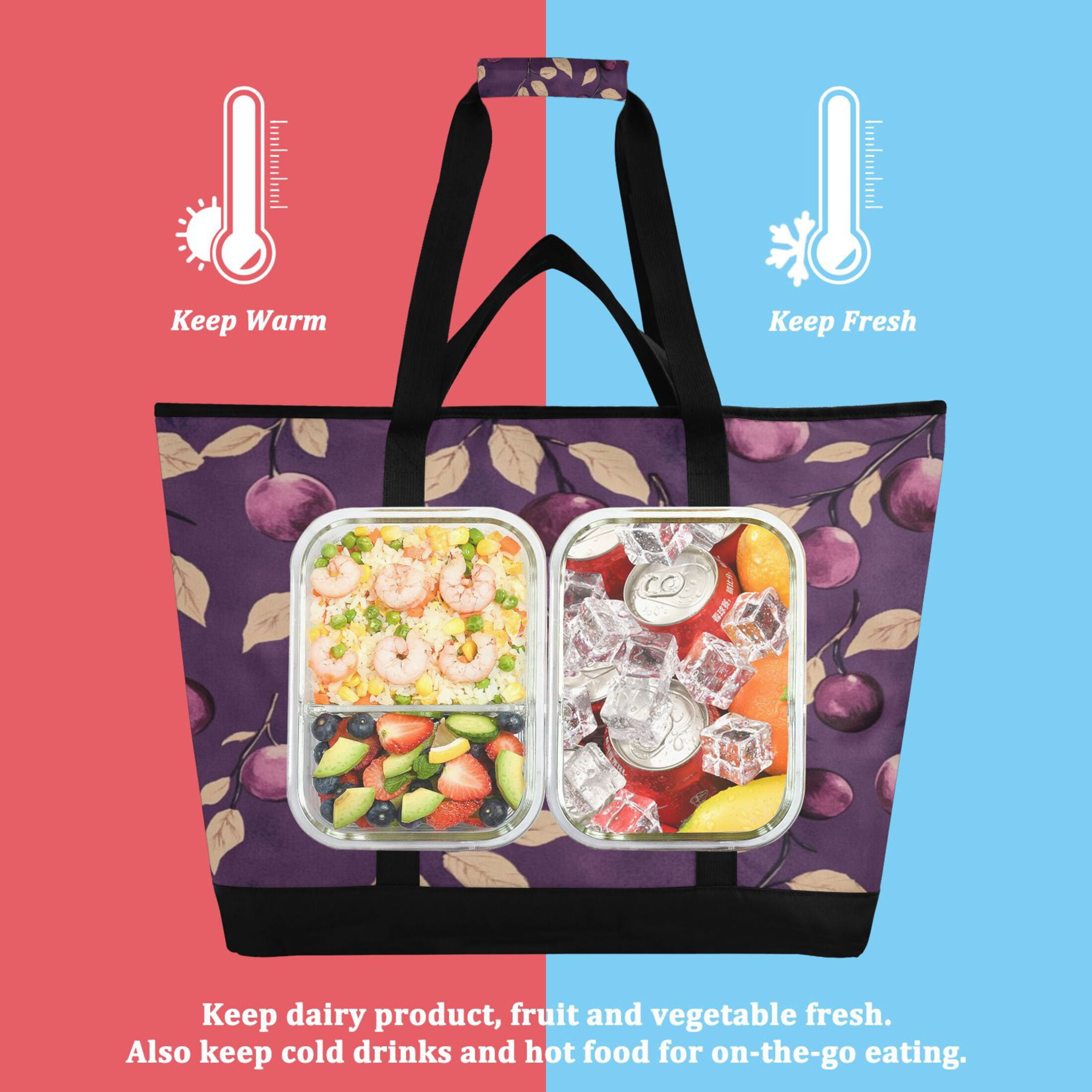 Large Hand-held Ice Pack Picnic Bag Insulation and Refrigeration Suitable for Shopping Picnics and Camping Purple Plum