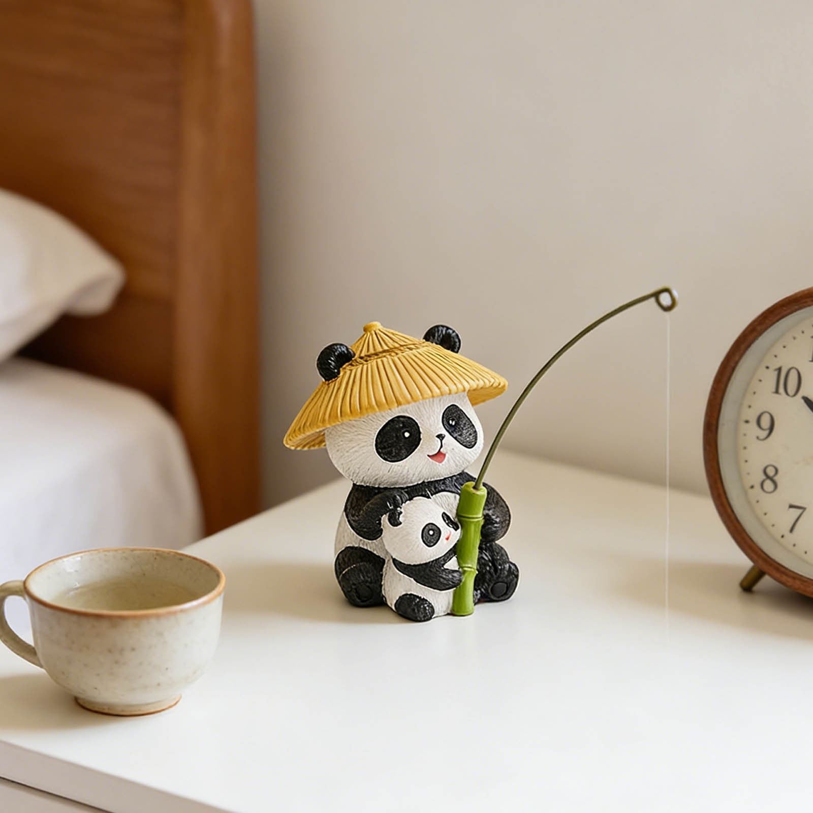 Cute Panda Fisher Sculpture - Funny Fishing Panda Statue for Aquarium Tank, Garden Patio Decor, Animal Landscape Ornament and Panda Figurine Collectible