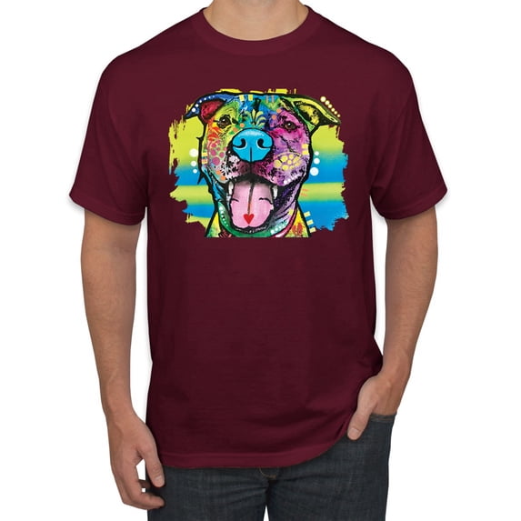 Cute Happy Smiling Dog Rainbow Pitbull Dog Lover Men's Graphic T-Shirt, Maroon, 4XL