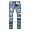 thumbnail image 2 of Jeans for Men Men's Premium Straight Fit Denim Western Jeans Mens Regular Fit Ripped Jeans Men Casual Denim Pants with Holes, XL&Blue, 2 of 8