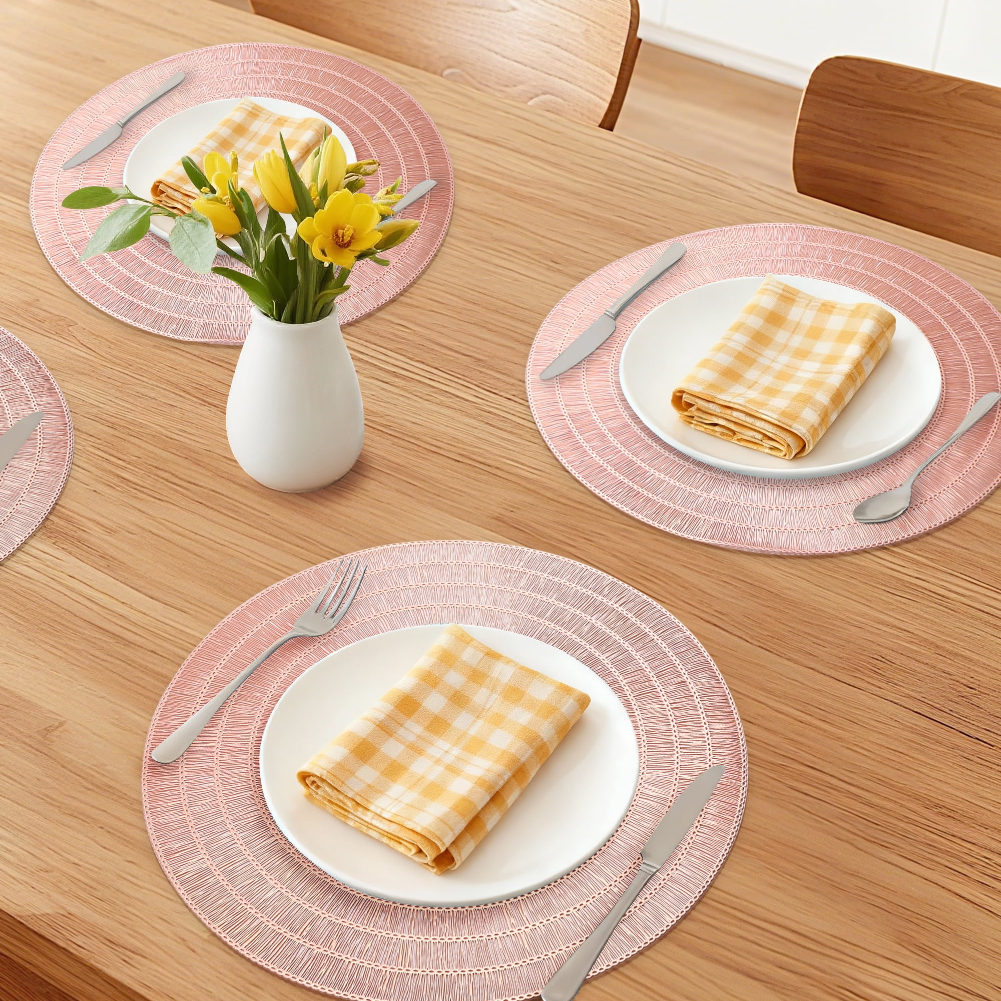 Unique Bargains Set of 6 Rustic Woven Placemats for Dining Table Decor Indoor Rose Gold