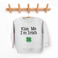 thumbnail image 2 of Bump and Beyond Designs St. Patrick's Day Shirt for Girls and Boys, Glitter Shamrock Kiss Me I'm Irish Sweatshirt (Heather Grey 3T), 2 of 4