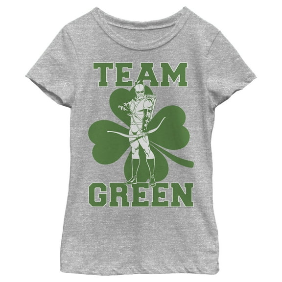 Girl's Justice League St. Patrick's Day Green Arrow Team Green Graphic Tee Athletic Heather X Small