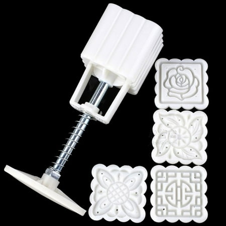 Mooncake Mold Press 4 Flower Plant Mooncake Fodant Gift DIY Square Moon Cake Mold Stamps Decor Mould SPECIAL TODAY ! ()